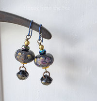 Lampwork earrings in peacock, yellow and blue