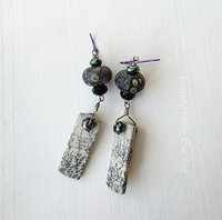 Jasper and lampwork earrings in iridescent and black