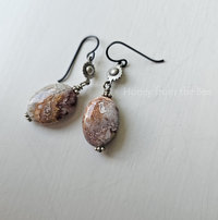 Crazy Lace Agate earrings in grey, white, red and orange