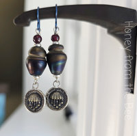 Blue and red earrings with silver and brass