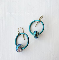 Teal dichroic glass earrings