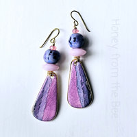Purple and pink lampwork earrings with ceramic drops