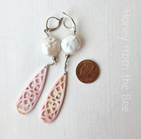 Long dangle earrings in pink and white