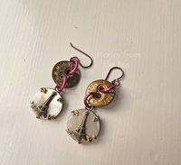 Paris earrings in bright pink, mother of pearl and brass