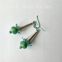 Party earrings in green and aqua with sterling silver
