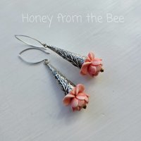 Sterling silver flower earrings with pink flowers