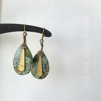 Green and gold earrings