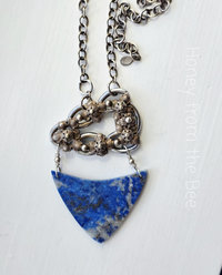 Brass and silver artisan necklace with lapis lazuli