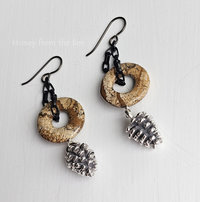 Silver pinecone earrings with picture jasper