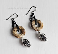 Picture Jasper earrings with dangling pinecones
