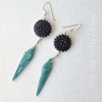 Amazonite and antique button earrings