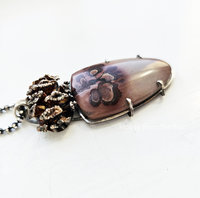 Cast sterling silver pinecone complements the Apache sage cabochon in this nature inspired pendant necklace