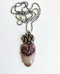 Cast sterling silver pinecone complements the Apache sage cabochon in this nature inspired pendant necklace