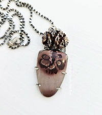 Cast sterling silver pinecone complements the Apache sage cabochon in this nature inspired pendant necklace
