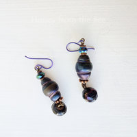 Dark peacock colored earrings in organic shape