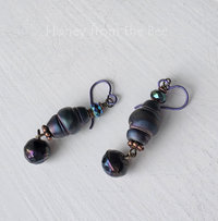 Purple and blue earrings with organic lampwork and antique button