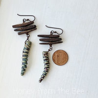 Ceramic earrings with wood beads