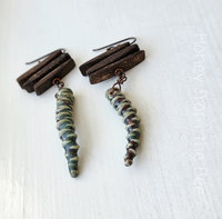 Wood earrings with ceramic dangles