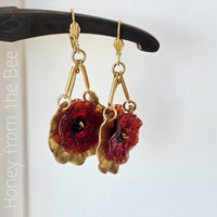 Flower Statement earrings in red and gold