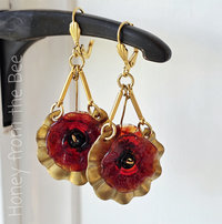 Ribbon earrings with red poppies