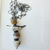 Shorebird necklace in lampwork and sea pottery