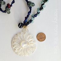 Mother of Pearl necklace with blue and teal beads