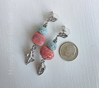 Charm earrings with coral and turquoise lampwork beads