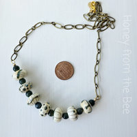 Moss Agate necklace with green and white lampwork