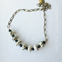 Lampwork necklace in green and white