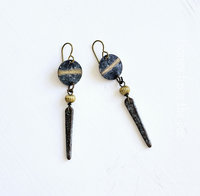 Dagger drop earrings in brass and verdigris