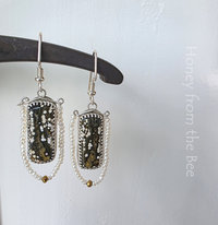 Ocean jasper earrings with seed pearls