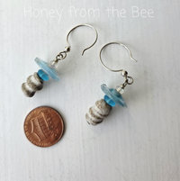 Small lampwork earrings in blue and white
