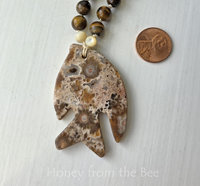 Statement necklace in browns and white