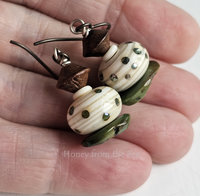 Polka Dot lampwork with turquoise and wood earrings