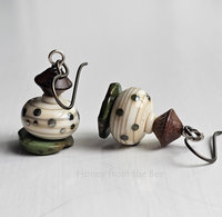 Casual lampwork earrings in cream, turquoise and brown