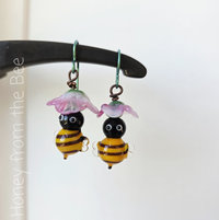 Honeybee earrings with pink flower