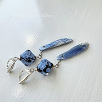 Lavender and blue earrings feature kyanite and lampwork