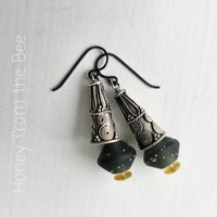 Dark grey lampwork earrings with sterling silver