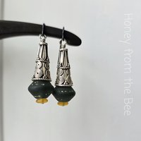 Sterling silver cone earrings with grey lampwork