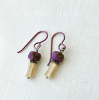 Mother of pearl earrings with deep pink lampwork