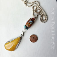 One of a kind pendant with vintage amber and turquoise