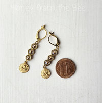 Honeybee charm earrings with brass honeycomb