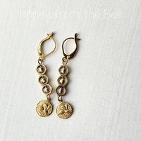 Honeycomb earrings with honeybee charm dangles