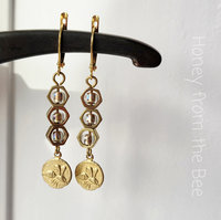Brass earrings with honeybee theme