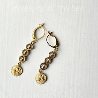 Honeybee earrings in brass and glass