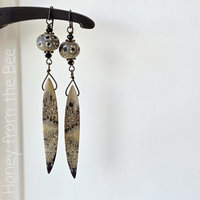 Lampwork and gemstone earrings in black and tan