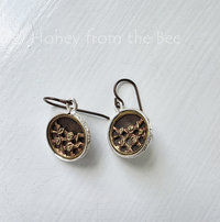 Rose Antique button earrings in brass and sterling silver
