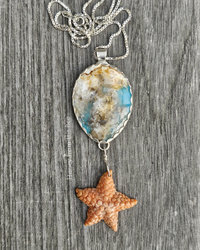 Ocean inspired necklace in aqua, cream and orange