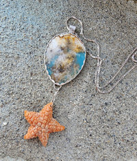 Starfish necklace with Regency Plume Agate in aqua and white