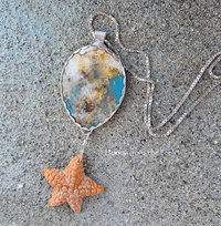 Plume Agate pendant with coral starfish